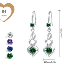 Silver Earrings for Women, Green Hypoallergenic Sterling Silver Dangly Dangle Drop Earrings for Women, Christmas Anniversary Birthday Birthstone Jewellery Gifts for Mum Girls