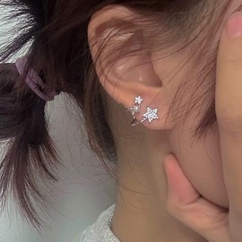 Double Twist Earrings for One Hole for Women, Unique Double Hoop Rhinestone Pearl Twist Earrings Trendy Simple Single Piercing Earrings for Teen Girls Holiday Gifts (Star)