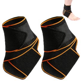 DDUP Ankle Support 2 Pack, Adjustable Breathable Ankle Brace for Sports Protect, Elastic Nylon Compression Wrap Strap for Sprained Ankle, Achilles Tendon, Running,One Size for Men Women(Orange)