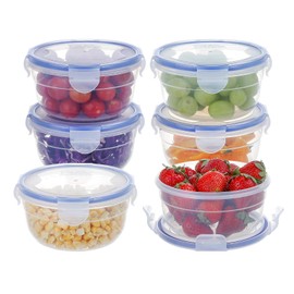 KIGI 6 PACK 20oz Plastic Mixed Bowls with Lid Leakproof Food Storage Container Set Small Meal Prep Containers Bento Box