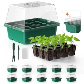 POROLIR POROLIR Seed Starter Tray, 10PCS Seed Starter Kit, Seedling Starter Trays with Heightened Lids for Seed Staring, Indoor Gardening Plant Germination Trays (12 Cells per Tray) Green