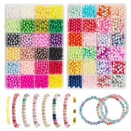 LFBEST 48 Colors Pearl Beads for Jewelry Making,2400Pcs 6Mm Round Glass Pearl Beads,Plastic Colorful Round Glass Spacer Pearl Beads for Beads for Bracelet Necklaces Earrings Making DIY Crafts Gifts