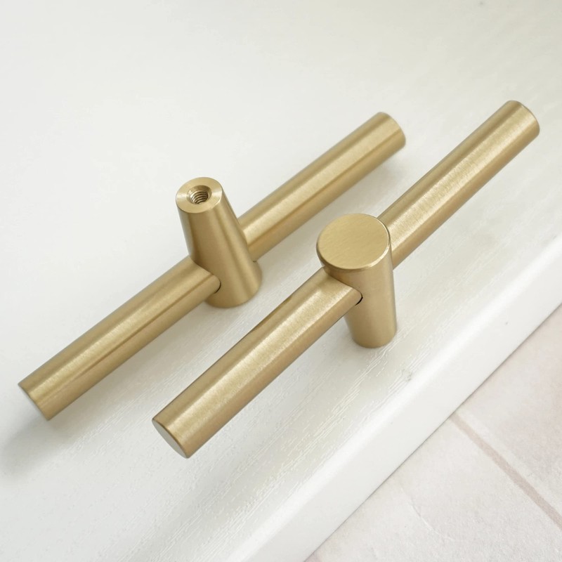 LBFEEL Brushed Brass Cabinet Knobs 4Pack Brass T Bar Cabinet