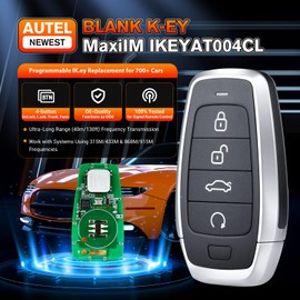 Autel Original Blank Key, IKEYAT004CL, 2025 Programmable Universal Key Fob Replacement, 4-Button OE-Quality for 700+ Vehicles, OBD Learning, Dual-Band, 130FT Remote, Work w/ KM100 Scan Tool