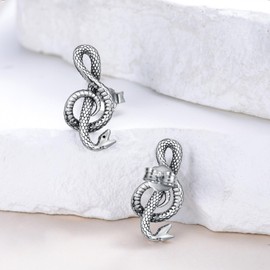 PROESS Music Note Snake Earrings 925 Sterling Silver Snake Stud Earrings Music Jewelry Gifts for Women Men