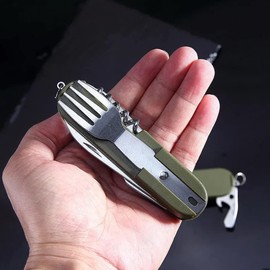 Camping Cutlery Folding Stainless Steel 2 Pieces Folding Cutlery Camping Green Cutlery Set Foldable Outdoor Travel Cutlery Kit 6 in 1 Multifunctional Travel Cutlery Removable Portable for Travel and