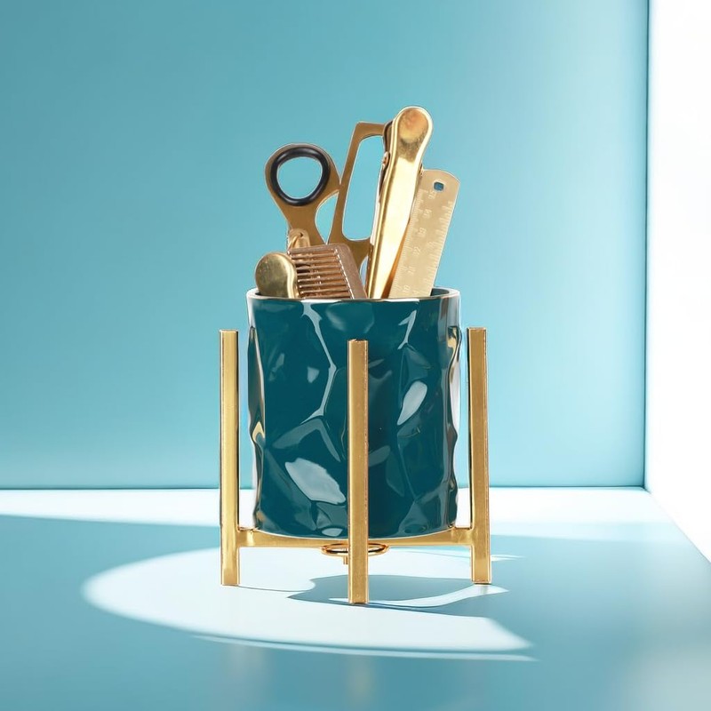 SIEBOLD Gold pencil cup Sturdy metal frame with white ceramic