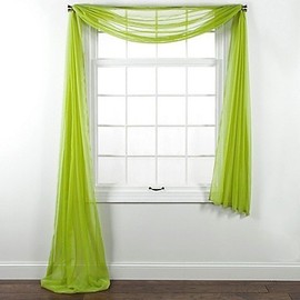 Luxury Discounts Beautiful Elegant Solid Sheer Scarf Valance Topper Long Window Treatment Scarves (55" x 216" - Scarf, Lime Green)