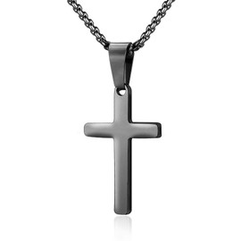 M MOOHAM Stainless Steel Pendant Necklaces for Men Pendant Chain 18 Inch Black, Fathers Day Christian Religious Baptism Gifts for Teenage Women men
