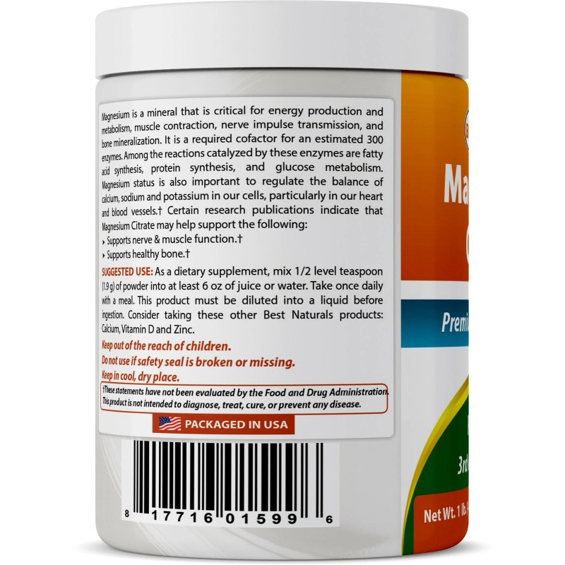 Citrato de magnesio Best Naturals 1 lb