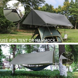 Puraville Camping Tarp Waterproof, Hammock Rain Fly Tent Tarp - 12x10 ft Rectangle Lightweight Camping Tarps, Portable Rain Fly for Camping Backpacking (Grey)