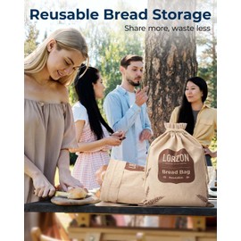 2-Pack Linen Bread Bags for Homemade Bread, Reusable Linen Bread Bags for Sourdough, Large Sourdough Bread Bags