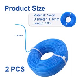 iwiio 100m Strimmer Wire,1.6mm Strimmer Line,Grass Trimmer Wire,Heavy Duty Strimmer Line,Nylon Round Rope Cut Weed Strimmer Cord String Wire(2 pack x 50m)