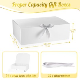 Colarr 24 Pcs White Gift Boxes with Lids 12 x 9 x 4'' White Boxes for Gifts Wedding Bridesmaid Box Favor Boxes for Packaging Present Crafting Wedding Birthday Christmas Party, with Ribbons