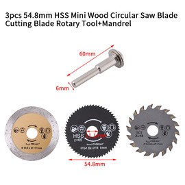 Circular Saw Blade, 3 Pcs 54.8mm HSS Mini Cutting Blade Disc Rotary Tool+Mandrel for Marble Cutting Machines, Electric Hand Saws, Sliding Table Saws