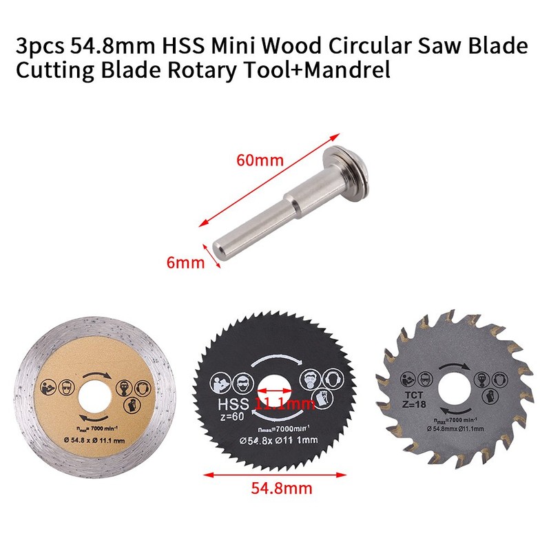 Circular Saw Blade, 3 Pcs 54.8mm HSS Mini Cutting Blade