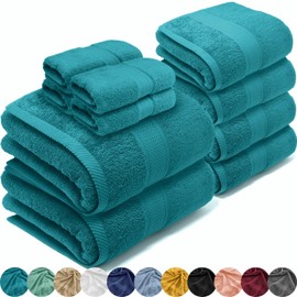 LEBENGOOD Large Bathroom Towels, Bath Towels, Premium Cotton, 550gsm, 4 Bath Towels (30x30), 4 Washbasin Towels (50x90), 2 Shower Towels (70x130). Set of Complete Towels. (Pack of 10 Ocean)