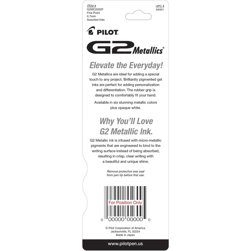 PILOT G2 Metallics Refillable & Retractable Rolling Ball Gel Pens,