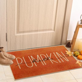 Arttown Hello Pumpkin Door Mat, Fall Indoor Front Door Mat Orange Thanksgiving Doormat Outdoor Entrance Non Slip Absorbent Resist Dirt Carpet for Entryway 17x30 Inches