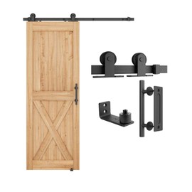 SMARTSTANDARD 5 FT Top Mount Sliding Barn Door Hardware Kit Whole Set, Include 1 Pull Handle & 1 Floor Guide, Fit 30" Wide DoorPanel(T Shape Hanger)