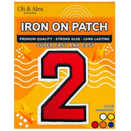 Iron On Patches - Red Number 2 Iron on Patch - Iron on Numerals - DIY Appliques Decorative Repair Patches for Clothes Red, 2