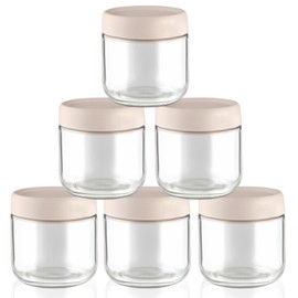 6 Pcs 300ml/10oz Glass Jars Wide Mouth Glass Food Storage Containers Overnight Oats Containers with Lids for Snacks Yogurt Powder Liquid - Beige