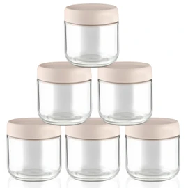 6 Pcs 300ml/10oz Glass Jars Wide Mouth Glass Food Storage Containers Overnight Oats Containers with Lids for Snacks Yogurt Powder Liquid - Beige