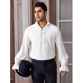 Runcati Mens Ruffle Pirate Shirts Lace Medieval Renaissance Vampire Poet Shirt Gothic Steampunk Victorian Costume White