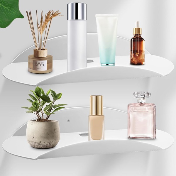 Umllpet Acrylic Floating Shelf, White, Pack of 2, Home Decoration