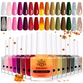 Born Pretty Nail Polish Set, 15 Colors Fall Winter Nail Polish 10ml Quick Dry Nail Polish Kit Pink Red Silver Gold Glitter Color Changing Orange Nail Lacquer Glossy Nail Polish Manicure DIY Salon