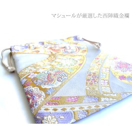 Goshuin Book Bag [Flower Escroll White] Goshuin Book Holder, 7.5 x 10.2 inches (19 x 26 cm), Small Items, Goshuin Book, Bag, Drawstring Bag, Made in Japan, Kinbrocade, Kyoto Kinoki, Nishijin Textile