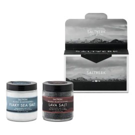 Saltverk Caja De Con Sal De Lava + Sal Pura, [3,17 Oz X 2] | Sal Aromatizada | Todo Natural | Sostenible | Sin Gluten | Sin Refinar | Ideal Para Asar | Keto | Eco