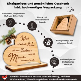 sagl.tirol holzmanufaktur Swiss pine heart on base with engraving (was ich noch mehr Liebe)