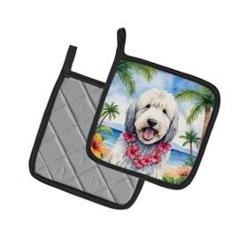 Caroline's Treasures Komondor Luau Pair of Pot Holders Kitchen Heat Resistant Pot Holders Sets Oven Hot Pads for Cooking Baking BBQ, 7 1/2 x 7 1/2