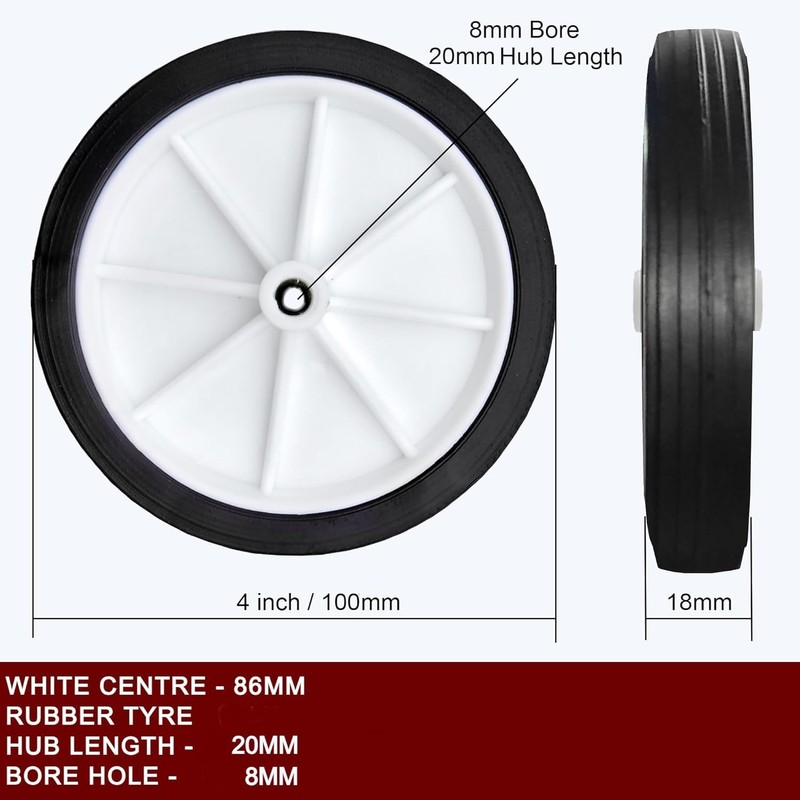 Utility Wheel with Black Rubber Tyre, 100mm Diameter for Air