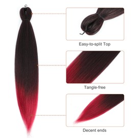 Extensiones de cabello trenzado preestirado de 28 pulgadas, 8 paquetes de cabello trenzado súper largo rojo ombré para trenzas retorcidas o de caja, textura Yaki, ajuste con agua caliente (28