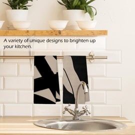 XBBMGG Beige and Black Abstract Kitchen Towels Set of 2, Boho Mid Century Modern Art Kitchen Towels Dish Hand Tea Towels, Minimalist Neutral Decorative Towel for Bathroom Kitchen, 16x24 Inch
