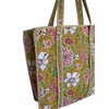 Floral Print Cotton Tote Bag, Quilted Mustard Yellow with Pink