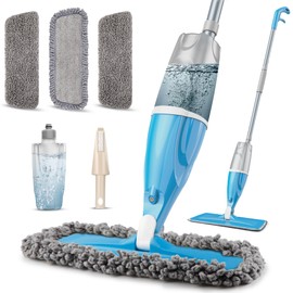 Spray Wet Mops for Floors Cleaning - EXEGO Refillable Floor Flat Mops with 3 Washable Pads for Swiffer Powermop - Home Commercial Dust Mop for Hardwood Laminate Ceramic Tile Wood Vinyl