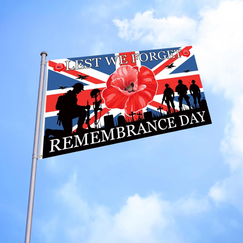 Lest We Forget Flag 5ft x 3ft, Poppy Flags with