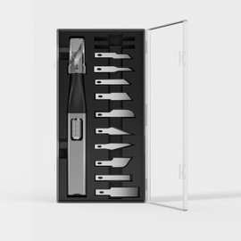 Scimaker Exacto Knife Sets,Hidden Blade Design at The End,10 Different Types of High Qualiry Carbon Steel Exacto Knife Blades.Craft Knife for Crafting,Arts,Modeling,Scrapbooking,Stencil.Grey