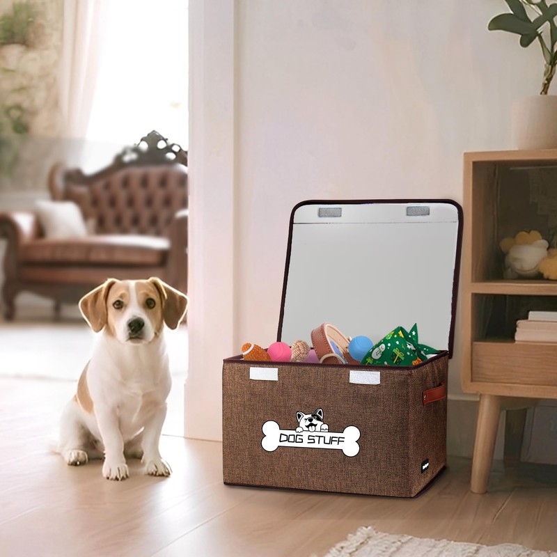 Thankspaw Fabric Dog Toy Box with Lid, Collapsible Storage Bin,