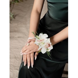 Rinlong 2Pcs Orchid Wrist Corsage Artificial Flower Corsage for Wedding Homecoming Prom Bracelet Boho Wrist Flowers Bride Bridesmaid Flower Accessories