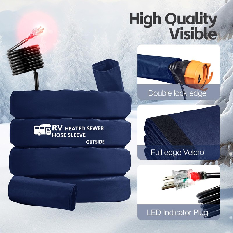 Sewer Hose with Heated Sleeve Avoid Freezing at -45°F, Blue