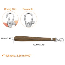 sourcing map Leather Wristlet Strap, 190mm/7.48" Hand Wrist Lanyard Leather Replacement Wrist Strap for Clutch Wallet Keychain Bag DIY (Khaki, Silver)