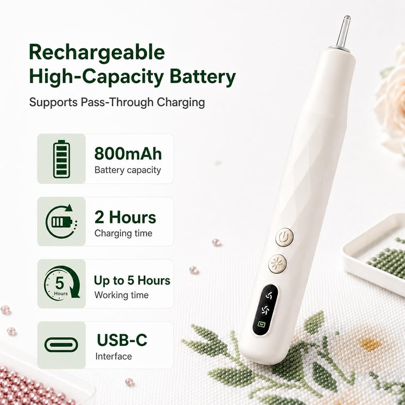Electric Diamond Art Pen with Light, Dual-Speed Vacuum Tool (Beige)