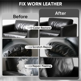 AWOWZ Leather Recoloring Balm - Scratch Repair & Color Restore Kit for Faded Leather, Leather Couch & Car Seats - 12OZ Leather Restorer Balm for Furniture, Auto Interior, Vinyl, Accessories (Black)