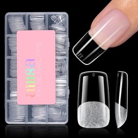 AILLSA Puntas de uñas cuadradas medianas - Puntas de uñas semimate de cobertura completa, 240 piezas pre-limadas, uñas acrílicas a presión para manicu