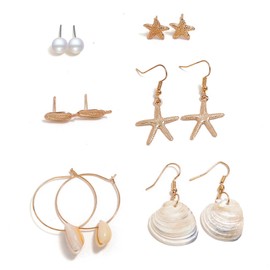Gold Starfish Earrings Beach Jewelry Set for Women Seashell Shell Dangle Earrings Summer Beach Earrings Set Boho Earrings Jewelry Gifts