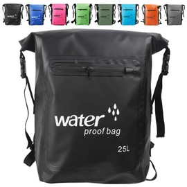 MORAINJAY 25L Waterproof Backpack, Dry Bag, Roll Top Backpack with Adjustable Carry Strap, Zip Bag, Waterproof Bag for Swimming, Water Sports, Bike, Trekking, Fishing, black, 25 L